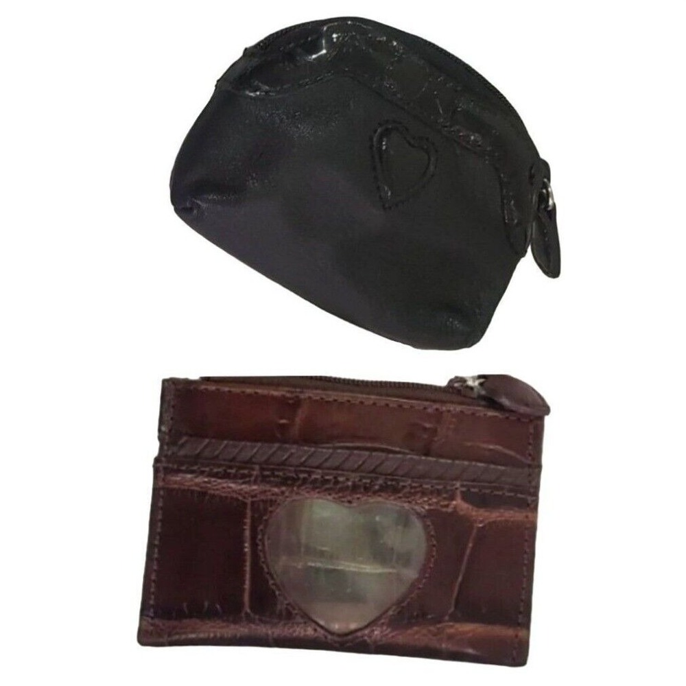 Brighton Heart Patent Croc Wallet‎ & Card Holder Set Black & Brown Vintage